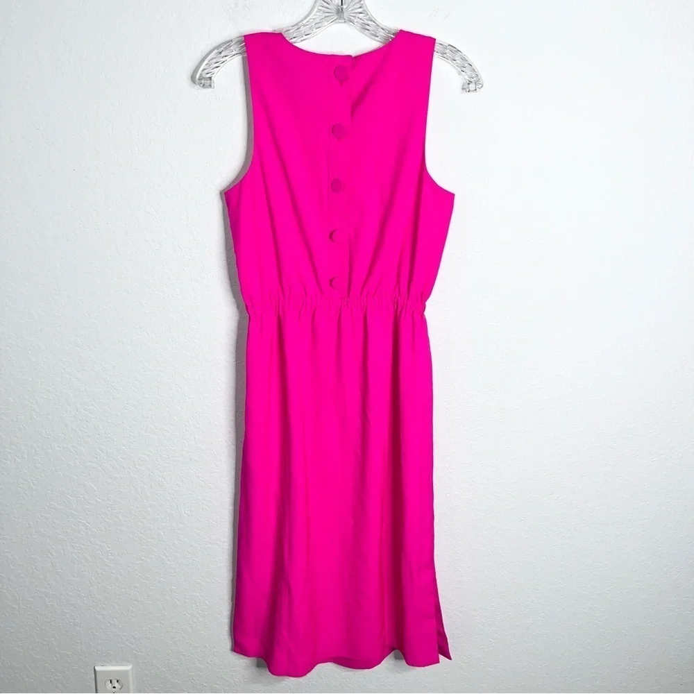 J. Crew Midi Dress Women’s Size 2 Button Back Hot Pink Sleeveless Slit Sides B24